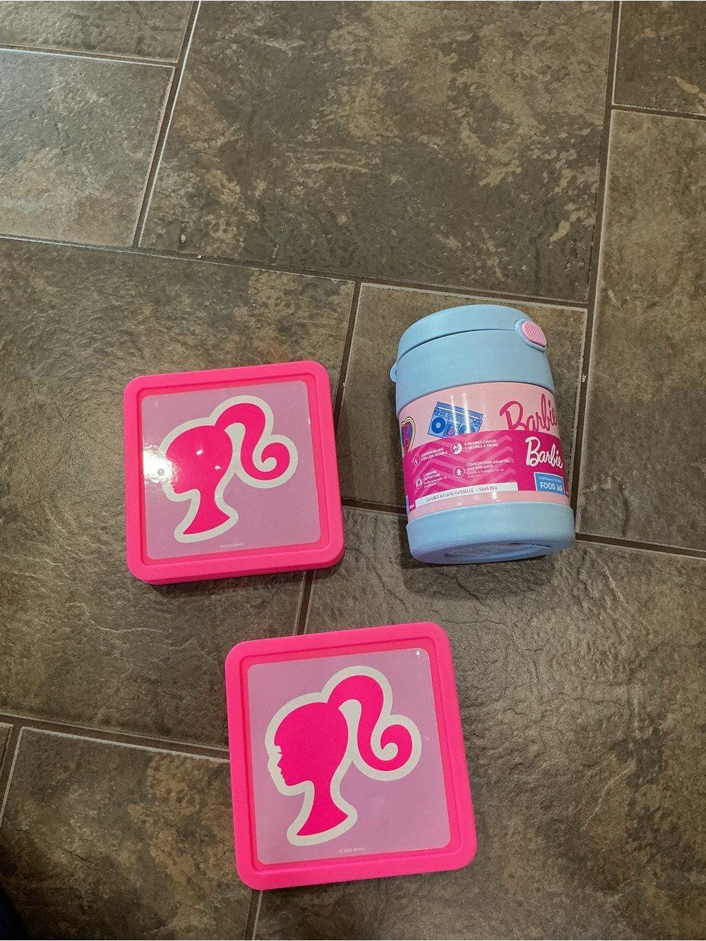 Barbie Pink/Light Blue Insulated Food Jar with 2 Pink Barbie reusable ice packs